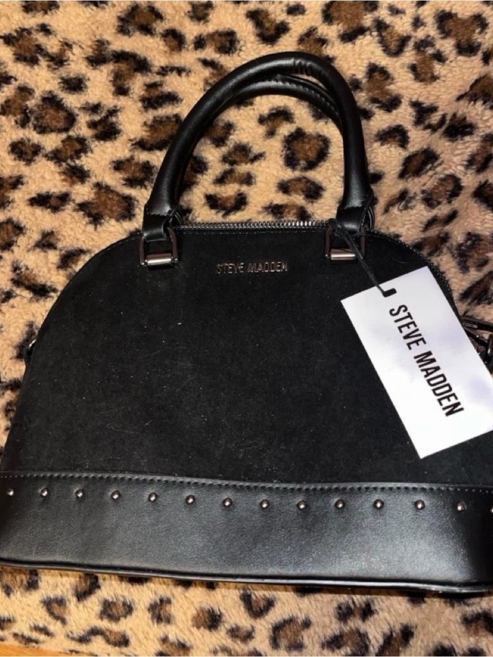 Steve Madden Black Dome Satchel with Stud Trim